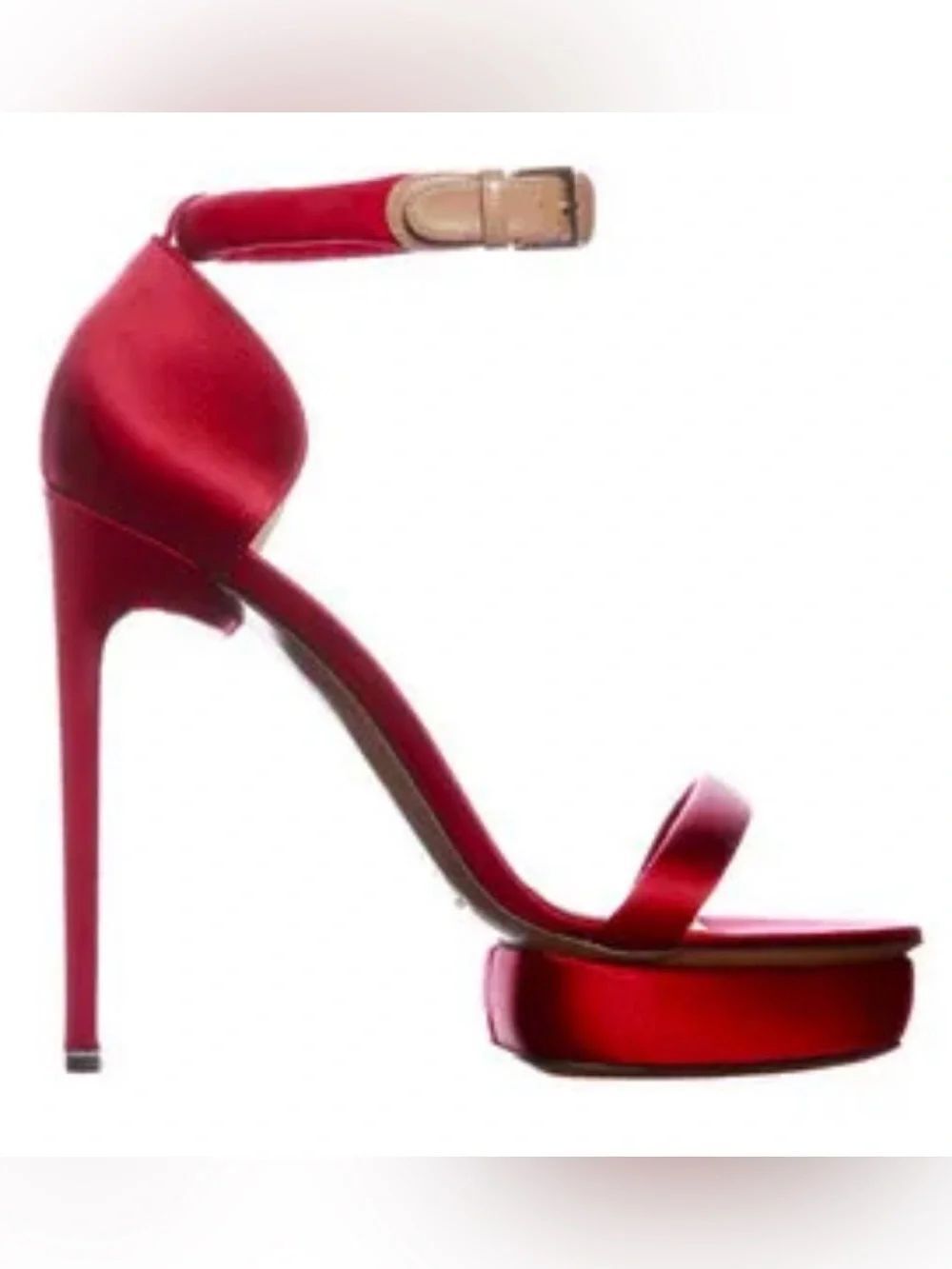 Nicholas Kirkwood Red Satin Platform Ankle-Strap Stilettos size 37
